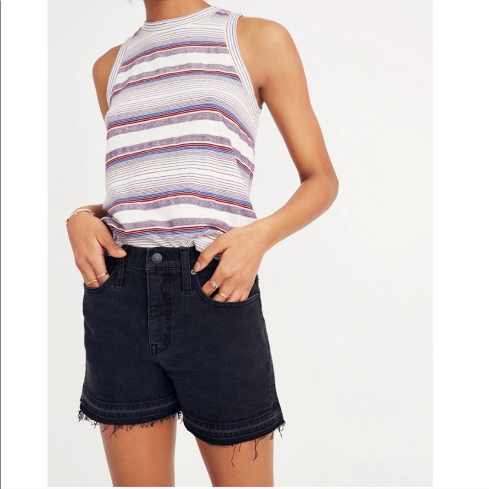 Madewell High Rise Denim Shorts Drop Hem Distress